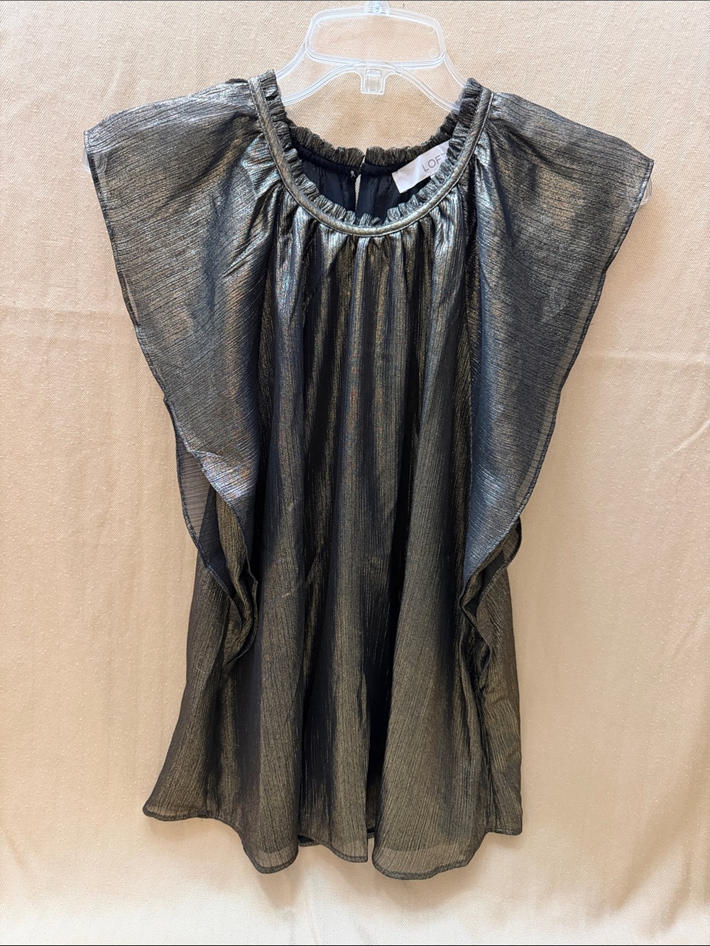 LOFT Metallic Dark Gold Flutter Sleeve Blouse
